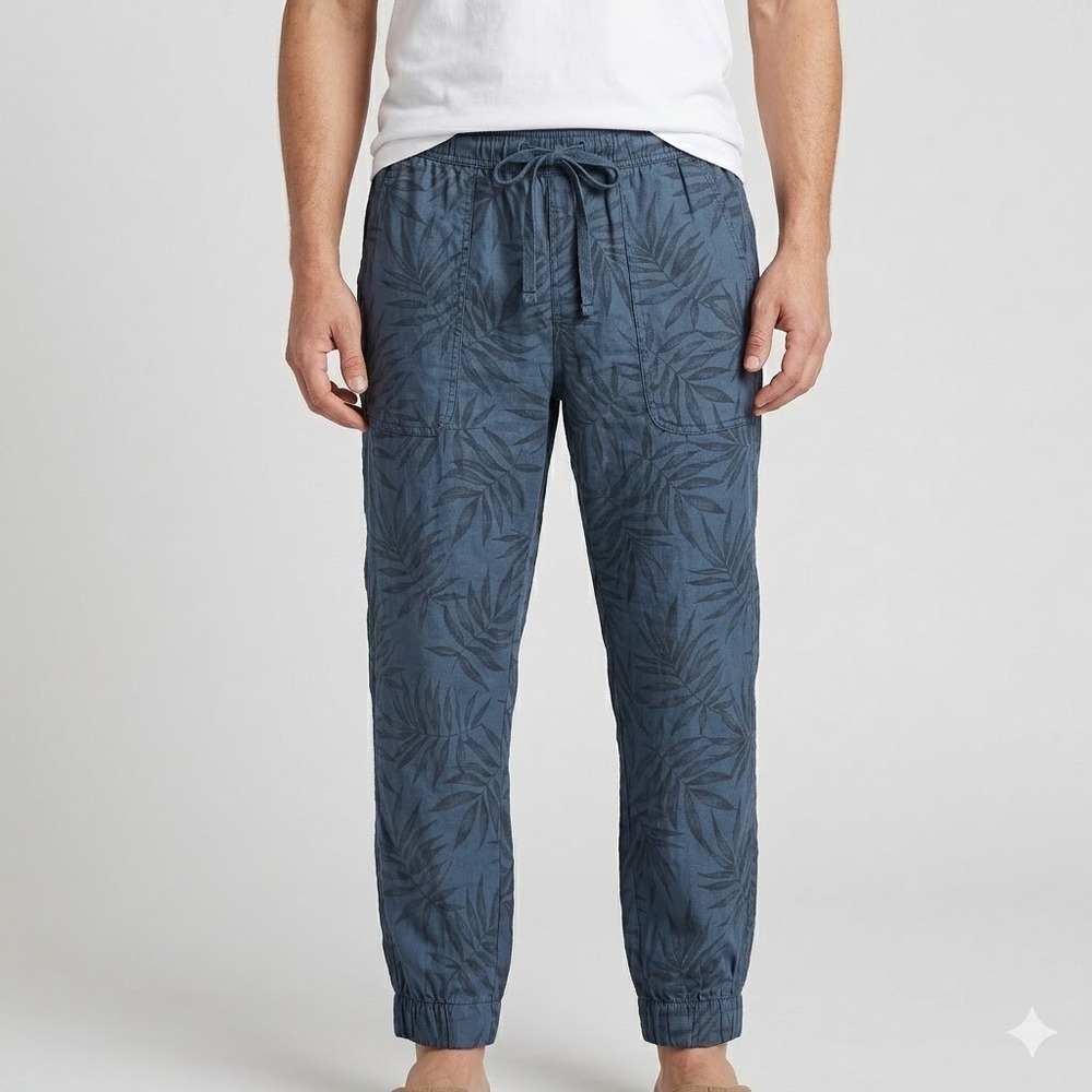 Orvis Classic Collection Tropical Palm Print Joggers Size L Blue